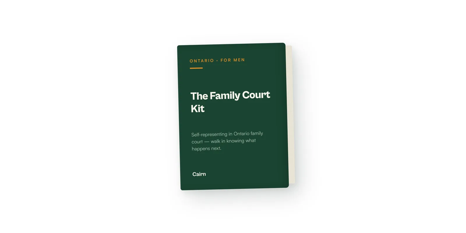 The Family Court Kit workbook for men in Ontario, open on a desk