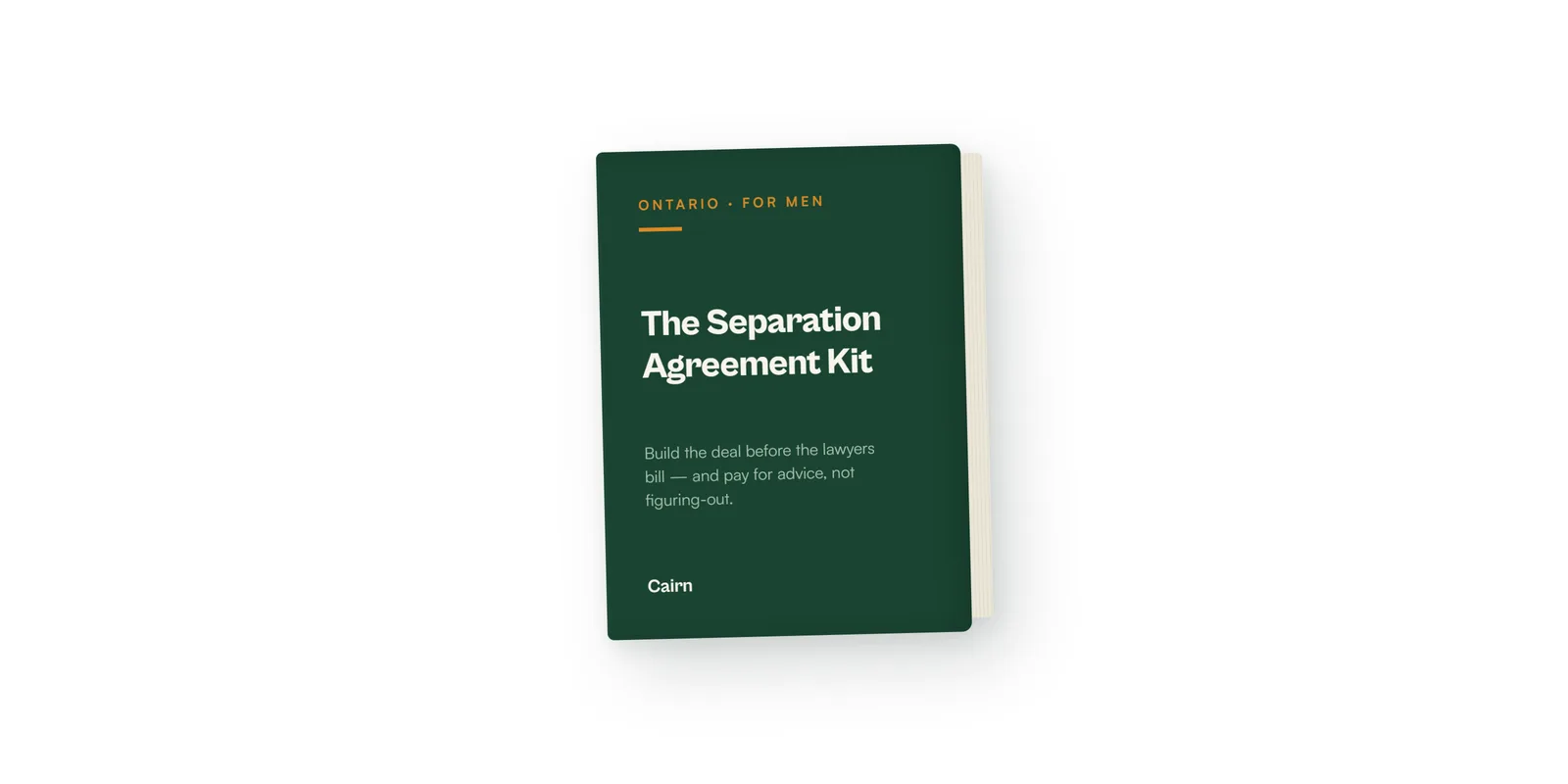 The Separation Agreement Kit workbook for men in Ontario, open on a desk